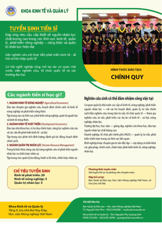 Tuyển sinh trình độ tiến sĩ năm 2025 của Khoa Kinh tế và Quản lý