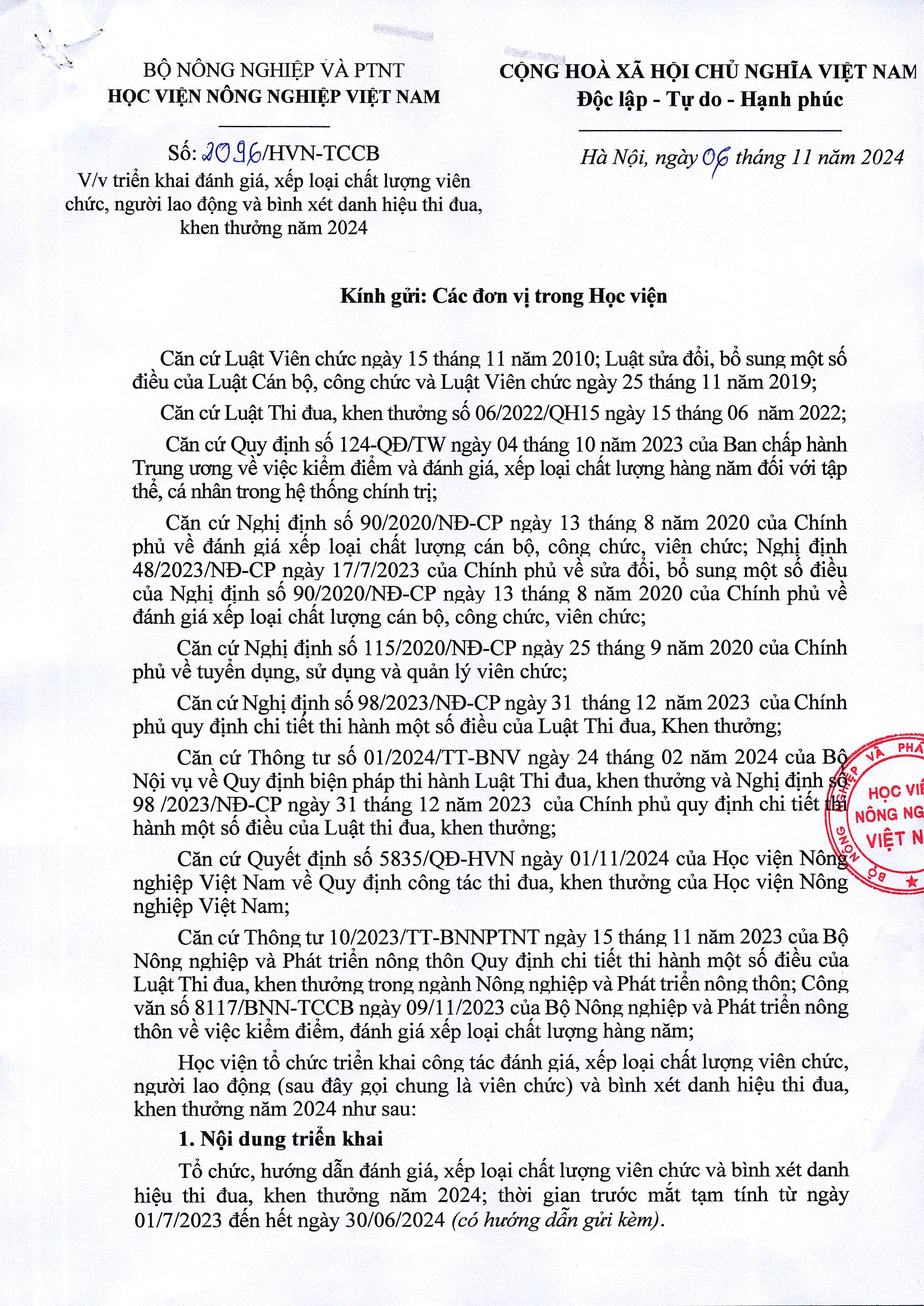 2024 11 06 so 2096 cv danh gia xep loai binh xet thi dua 2024
