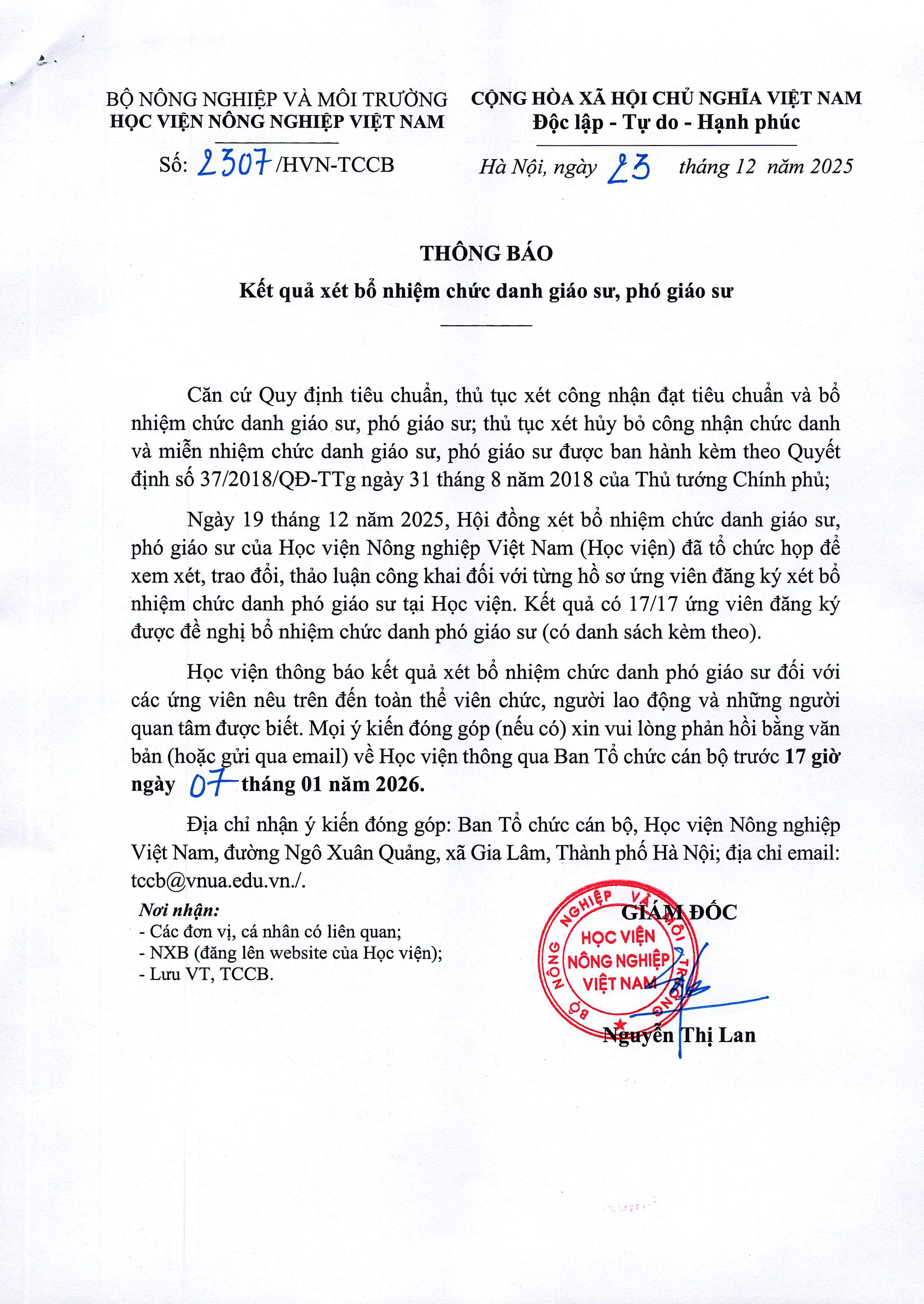 2025 12 19 so 2307 tb kq xet bo nhiem chuc danh gs pgs