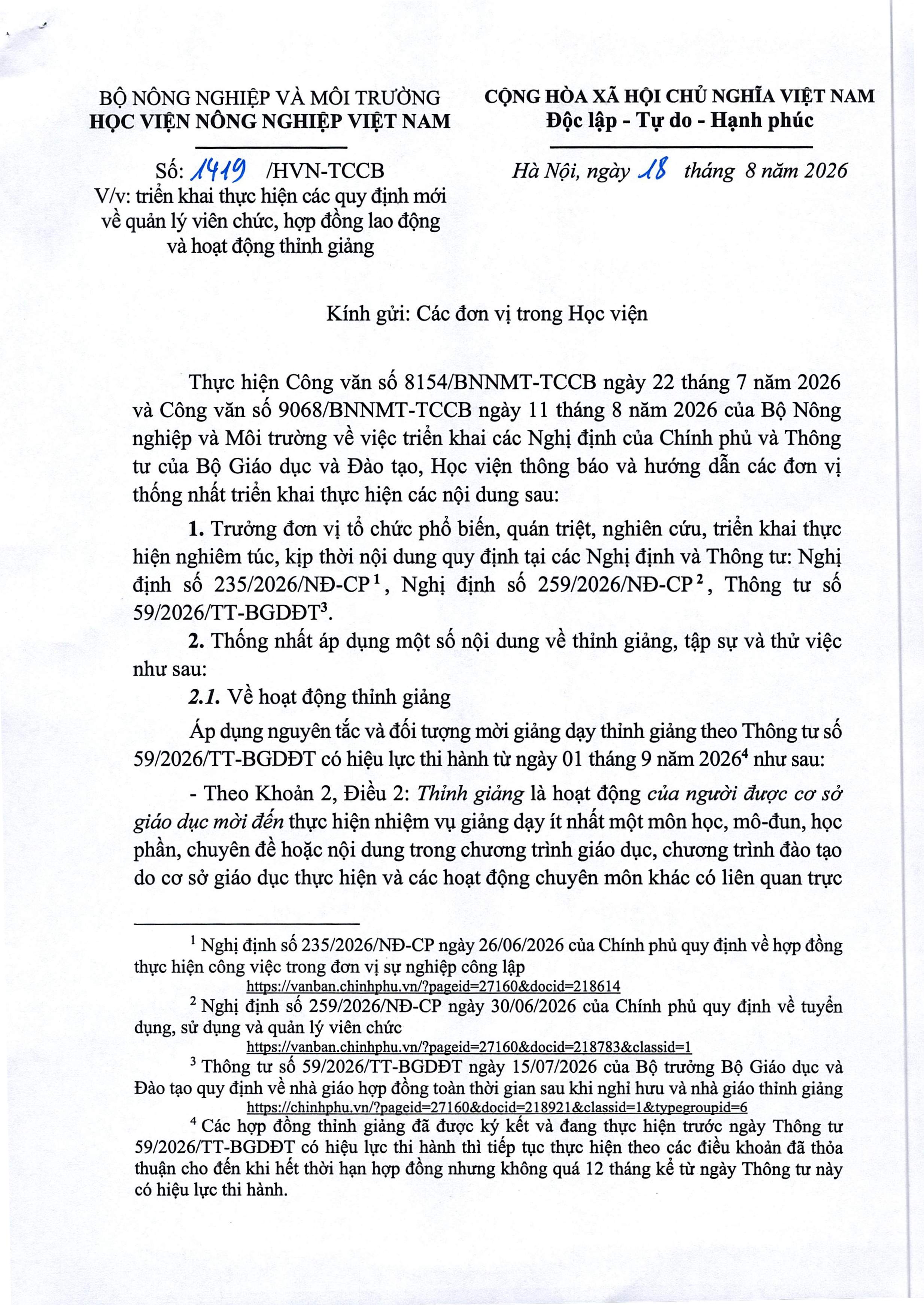 2026 08 18 so 1419 ttb trien khai mot so quy dinh ve thinh giang hdld
